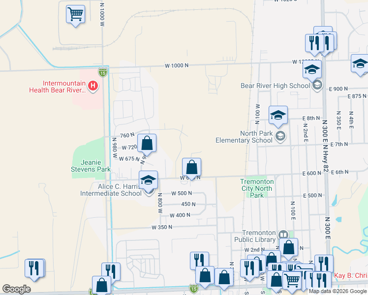 map of restaurants, bars, coffee shops, grocery stores, and more near 708 North 600 West in Tremonton