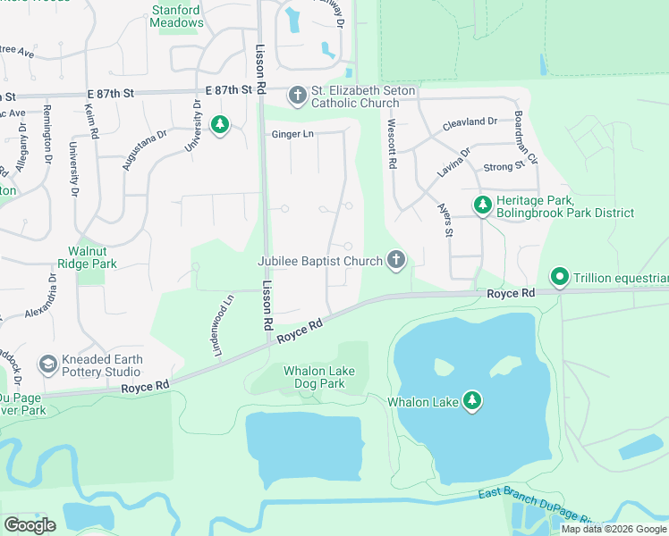 map of restaurants, bars, coffee shops, grocery stores, and more near 2400 Trillium Lane in Naperville