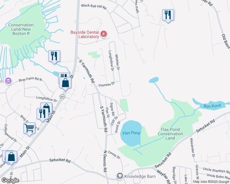 map of restaurants, bars, coffee shops, grocery stores, and more near 38 Madison Road in Dennis