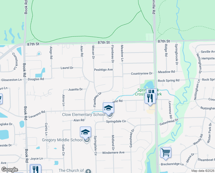 map of restaurants, bars, coffee shops, grocery stores, and more near 1305 Neskola Court in Naperville