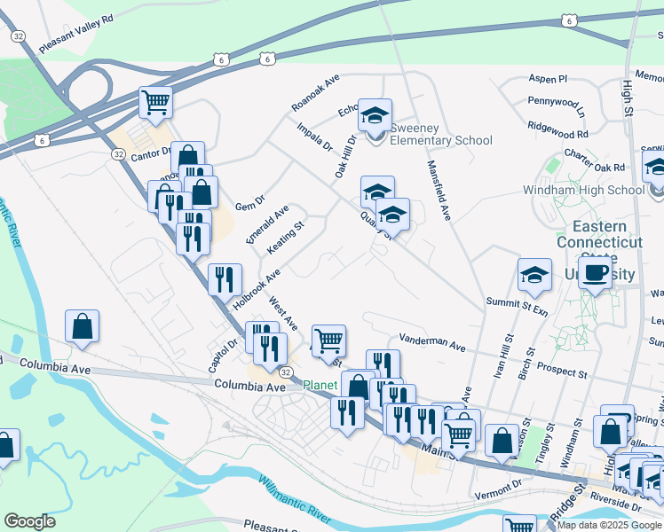 map of restaurants, bars, coffee shops, grocery stores, and more near 29 Kathleen Drive in Windham