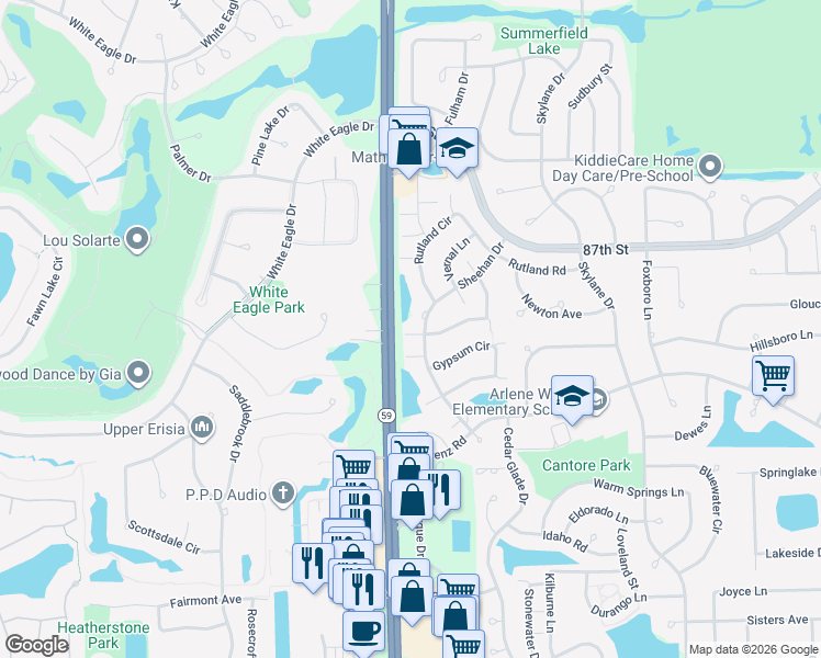 map of restaurants, bars, coffee shops, grocery stores, and more near 2419 Sheehan Drive in Naperville