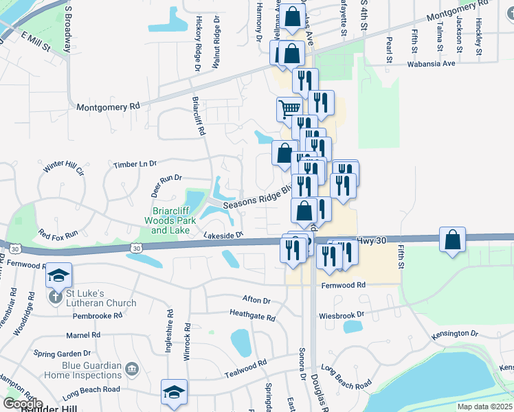 map of restaurants, bars, coffee shops, grocery stores, and more near 1817 Grandview Place in Montgomery