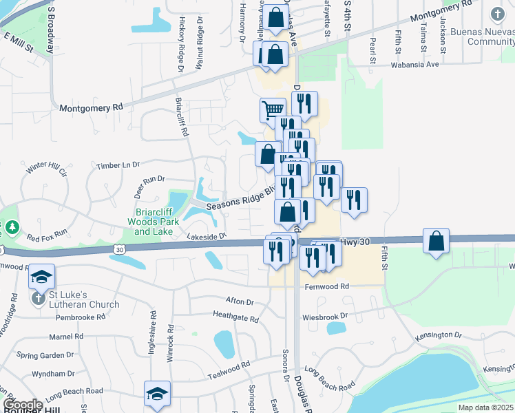 map of restaurants, bars, coffee shops, grocery stores, and more near 1820 Grandview Place in Montgomery