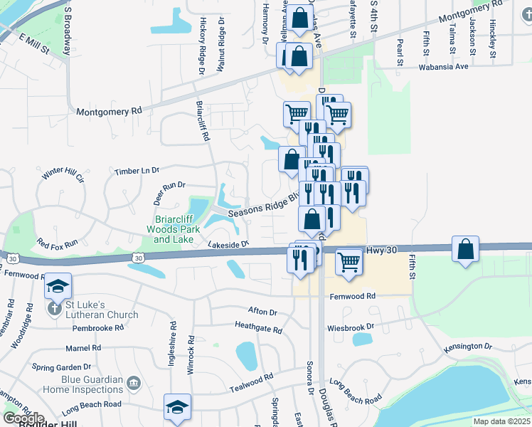map of restaurants, bars, coffee shops, grocery stores, and more near 1809 Grandview Place in Montgomery