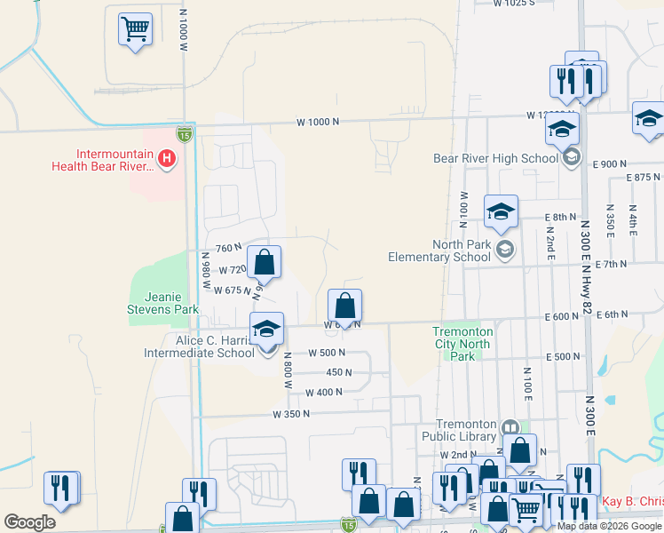 map of restaurants, bars, coffee shops, grocery stores, and more near 714 North 600 West in Tremonton