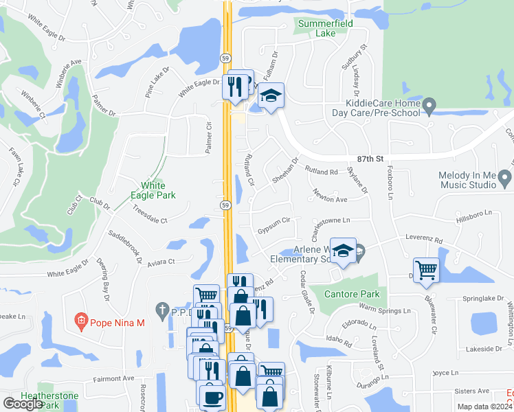 map of restaurants, bars, coffee shops, grocery stores, and more near 2978 White Thorn Circle in Naperville