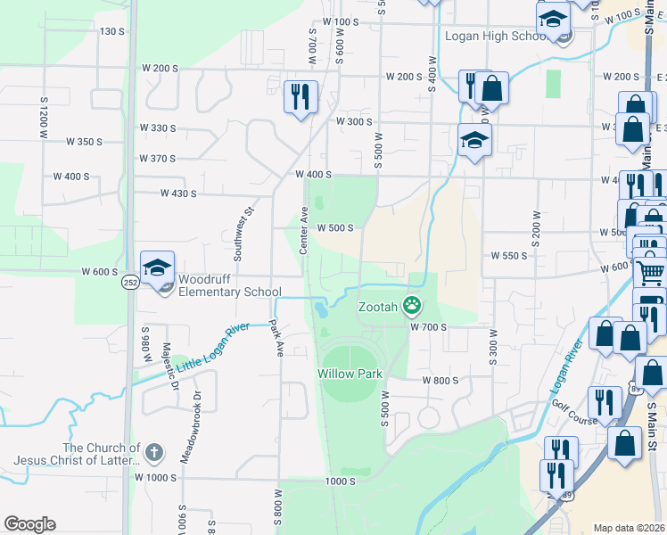 map of restaurants, bars, coffee shops, grocery stores, and more near 545 West 600 North in Logan