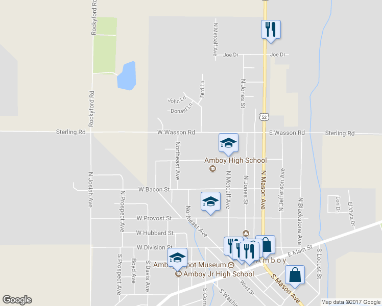 map of restaurants, bars, coffee shops, grocery stores, and more near 28 West Hawley Street in Amboy