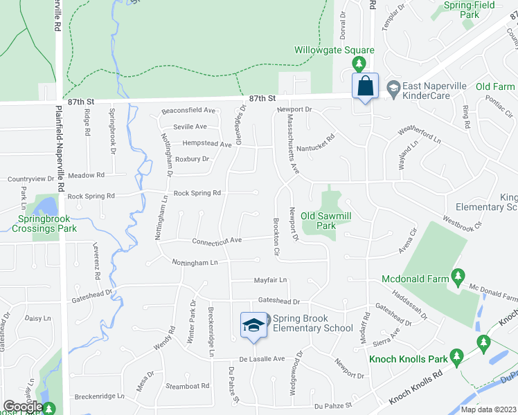 map of restaurants, bars, coffee shops, grocery stores, and more near 2307 Wilmington Court in Naperville