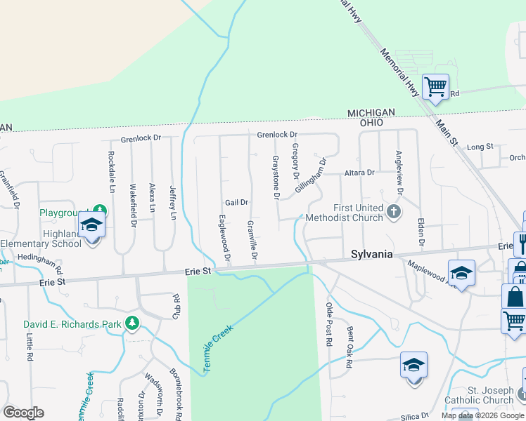 map of restaurants, bars, coffee shops, grocery stores, and more near 7316 Guild Court in Sylvania