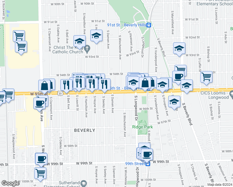 map of restaurants, bars, coffee shops, grocery stores, and more near 1947 U.S. 12 in Chicago
