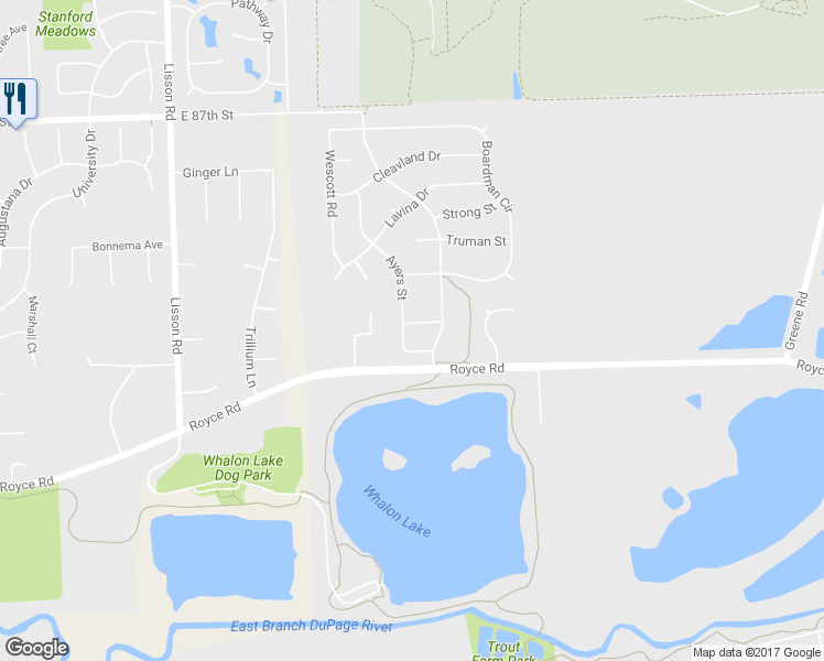 map of restaurants, bars, coffee shops, grocery stores, and more near 583 Daniels Street in Bolingbrook