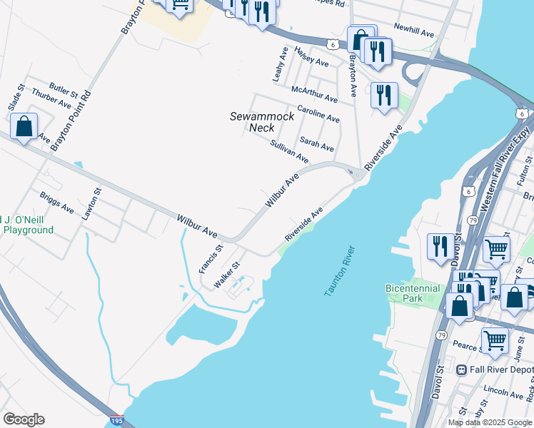 map of restaurants, bars, coffee shops, grocery stores, and more near 381 Wilbur Avenue in Somerset