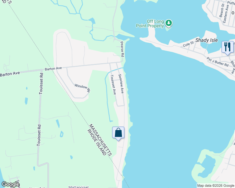 map of restaurants, bars, coffee shops, grocery stores, and more near 116 Touisset Avenue in Swansea