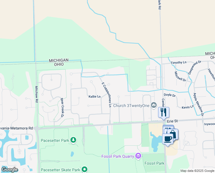 map of restaurants, bars, coffee shops, grocery stores, and more near 6014 E Cobblestones Ln in Sylvania