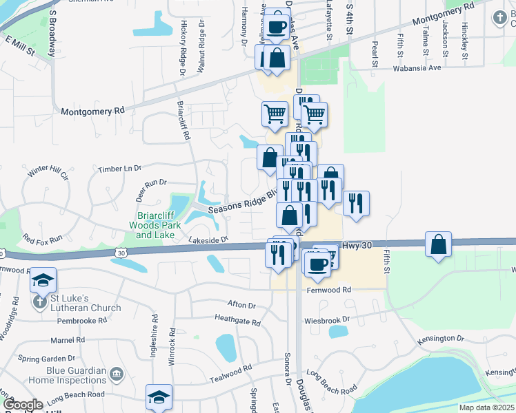 map of restaurants, bars, coffee shops, grocery stores, and more near 1820 Grandview Place in Montgomery