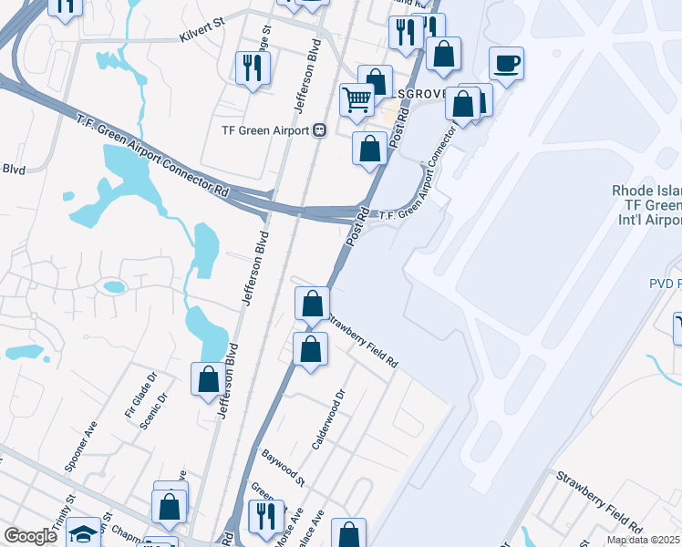 map of restaurants, bars, coffee shops, grocery stores, and more near 2238 U.S. 1 in Warwick