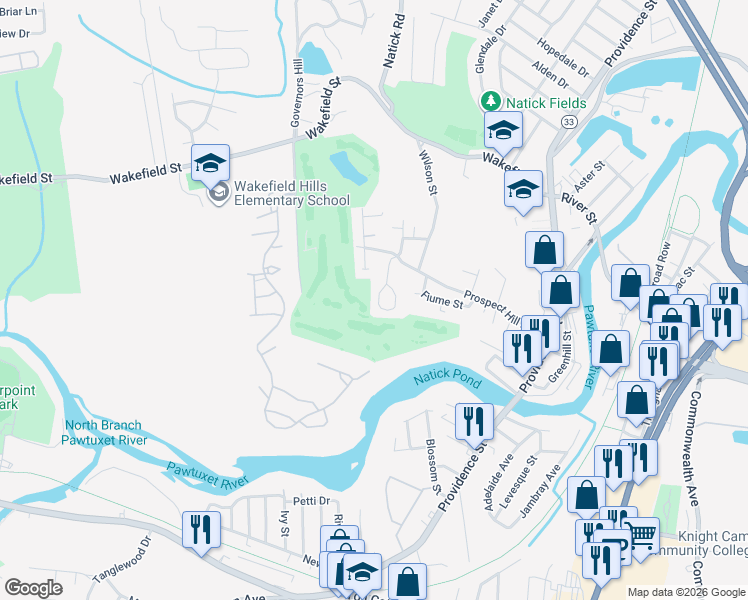 map of restaurants, bars, coffee shops, grocery stores, and more near 23 Silver Cup Circle in West Warwick