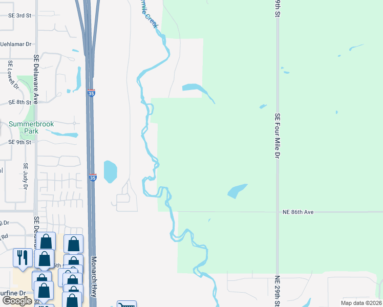 map of restaurants, bars, coffee shops, grocery stores, and more near 8967 Southeast Frisk Drive in Ankeny