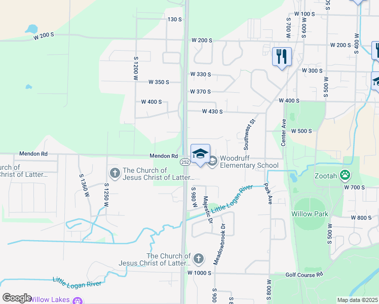 map of restaurants, bars, coffee shops, grocery stores, and more near 590 South 1000 West in Logan