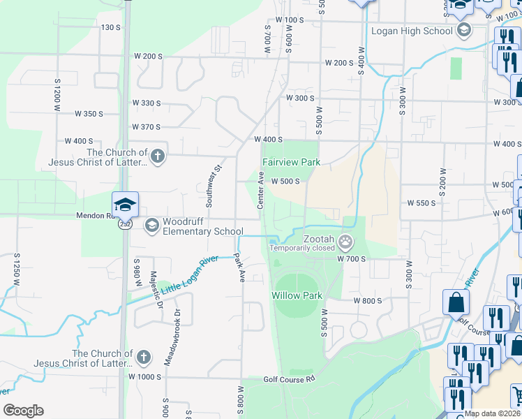 map of restaurants, bars, coffee shops, grocery stores, and more near 651 West 600 South in Logan