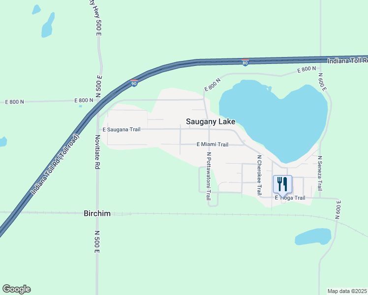 map of restaurants, bars, coffee shops, grocery stores, and more near 5500-5598 East Miami Trail in Rolling Prairie