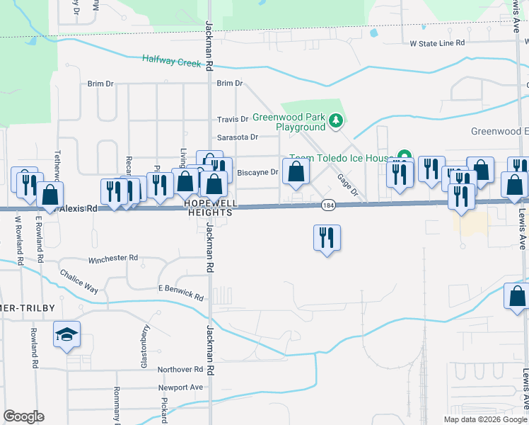 map of restaurants, bars, coffee shops, grocery stores, and more near in Toledo