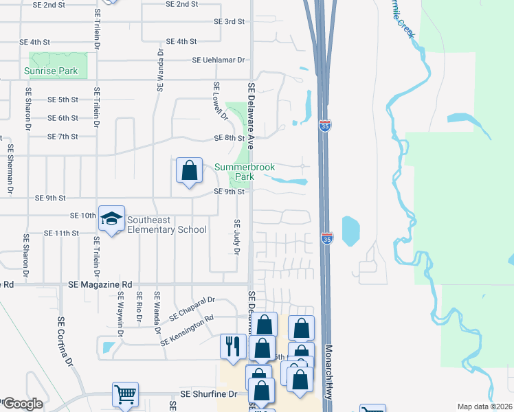 map of restaurants, bars, coffee shops, grocery stores, and more near 901 Southeast Delaware Avenue in Ankeny
