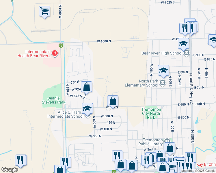 map of restaurants, bars, coffee shops, grocery stores, and more near 768 North 600 West in Tremonton