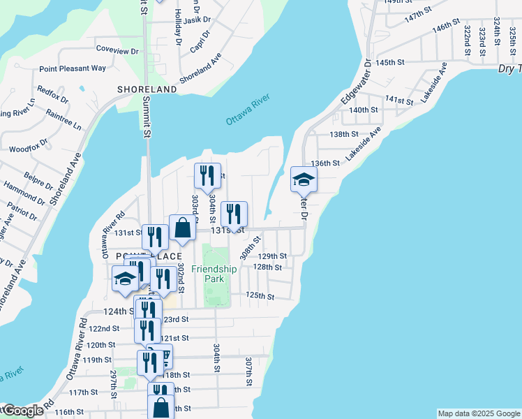 map of restaurants, bars, coffee shops, grocery stores, and more near 5526 308th Street in Toledo