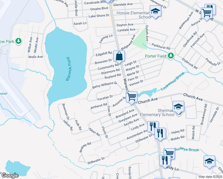 map of restaurants, bars, coffee shops, grocery stores, and more near 18 Greenpost Lane in Warwick