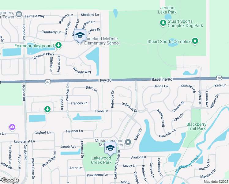 map of restaurants, bars, coffee shops, grocery stores, and more near 2183 Rebecca Circle in Montgomery