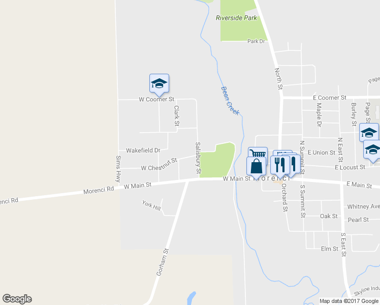 map of restaurants, bars, coffee shops, grocery stores, and more near 616 West Chestnut Street in Morenci