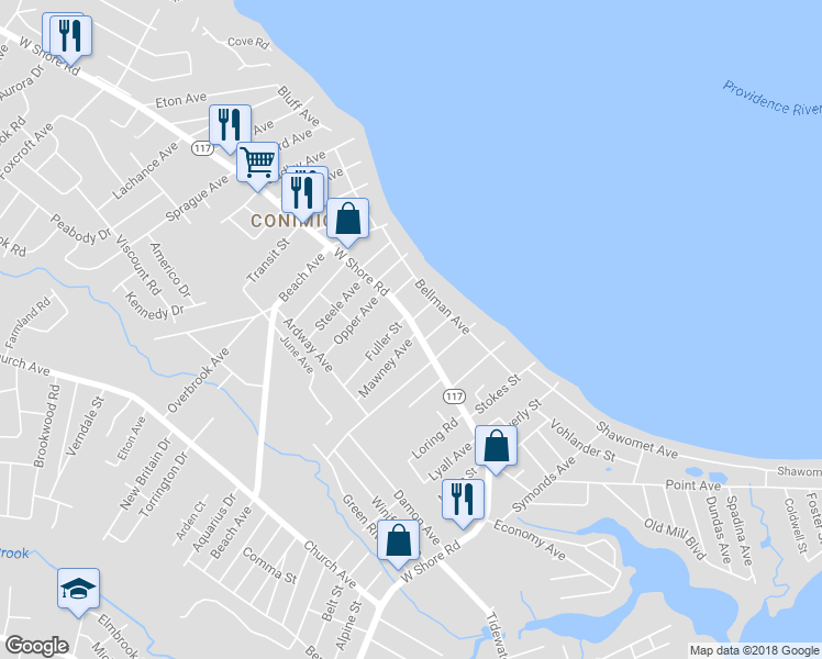 map of restaurants, bars, coffee shops, grocery stores, and more near 903 West Shore Road in Warwick