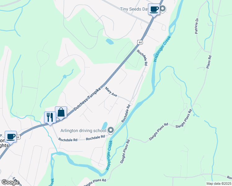 map of restaurants, bars, coffee shops, grocery stores, and more near 20 Mary Avenue in Poughkeepsie