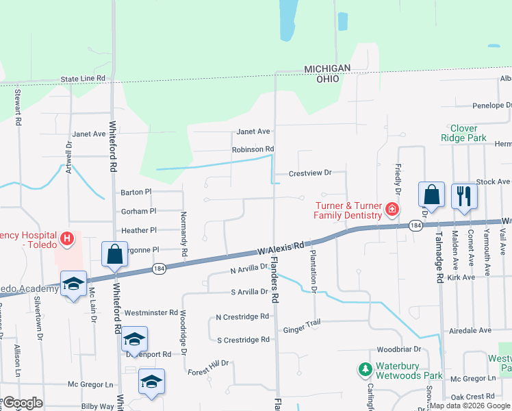 map of restaurants, bars, coffee shops, grocery stores, and more near 4711 Cinnamon Lane in Sylvania