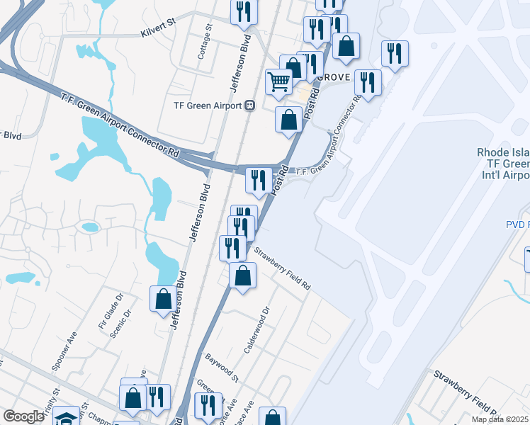 map of restaurants, bars, coffee shops, grocery stores, and more near 2238 U.S. 1 in Warwick