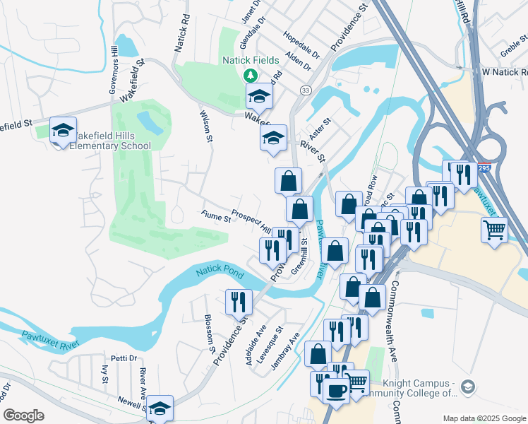 map of restaurants, bars, coffee shops, grocery stores, and more near 1 McTeers Ct in West Warwick