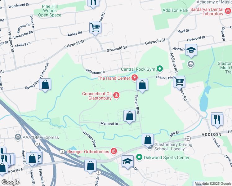 map of restaurants, bars, coffee shops, grocery stores, and more near 295 Western Boulevard in Glastonbury