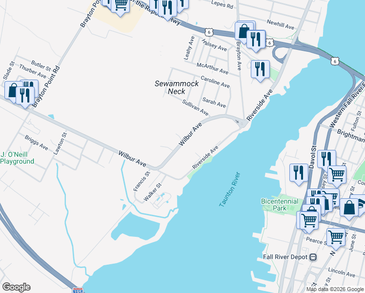 map of restaurants, bars, coffee shops, grocery stores, and more near 381 Wilbur Avenue in Somerset