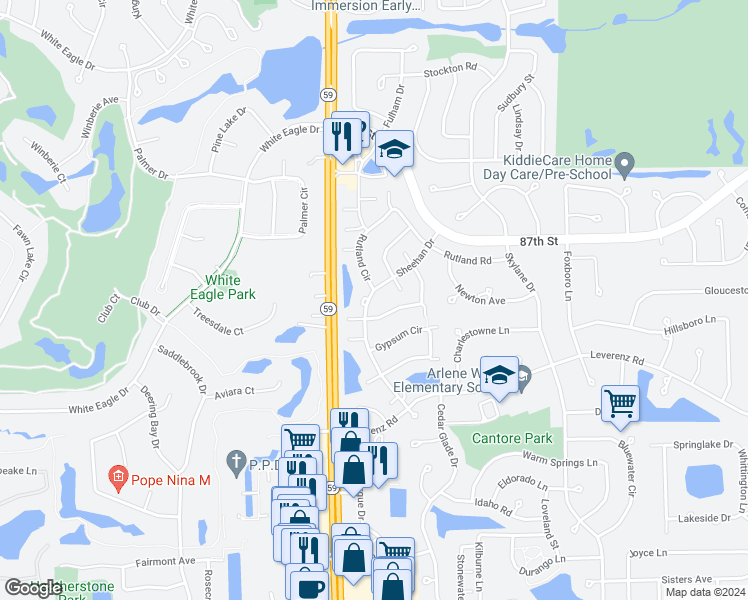 map of restaurants, bars, coffee shops, grocery stores, and more near 2408 Sheehan Drive in Naperville