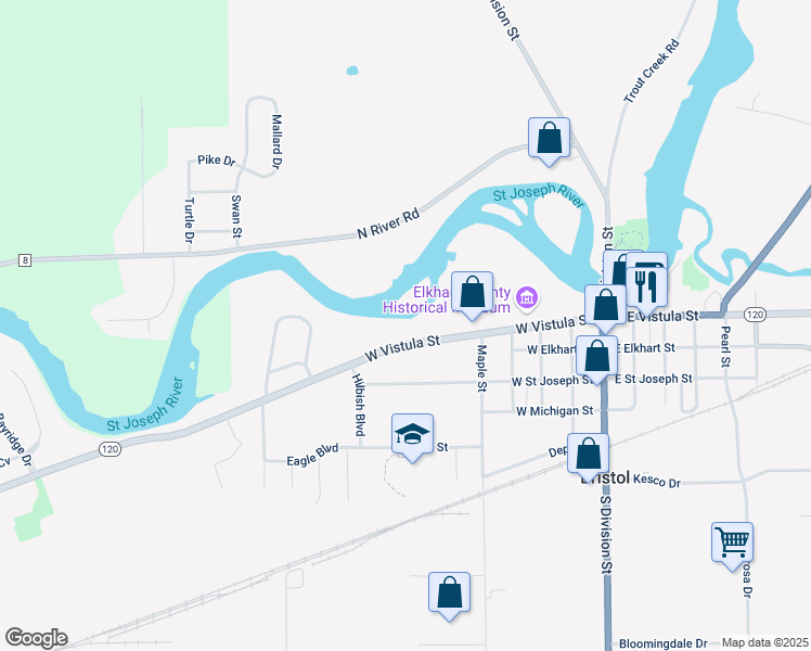 map of restaurants, bars, coffee shops, grocery stores, and more near 708 West Vistula Street in Bristol