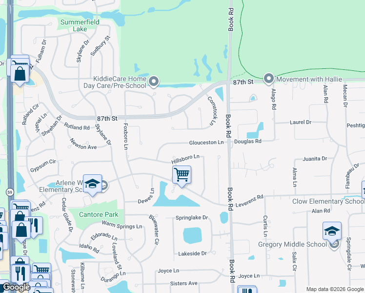 map of restaurants, bars, coffee shops, grocery stores, and more near 2252 Glouceston Lane in Naperville