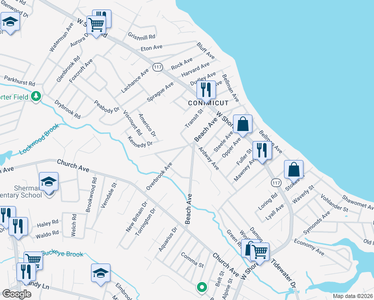 map of restaurants, bars, coffee shops, grocery stores, and more near 16 Overbrook Avenue in Warwick