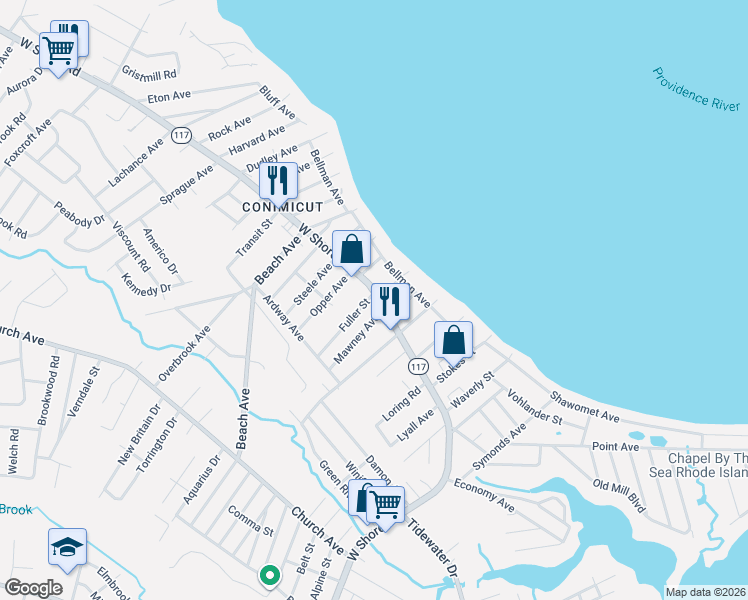 map of restaurants, bars, coffee shops, grocery stores, and more near 903 West Shore Road in Warwick