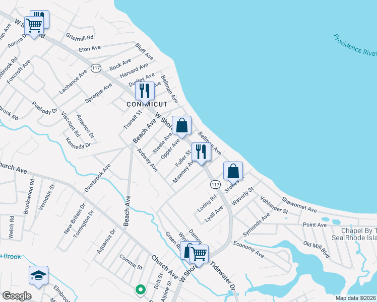 map of restaurants, bars, coffee shops, grocery stores, and more near 903 West Shore Road in Warwick