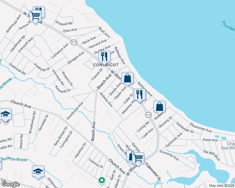 map of restaurants, bars, coffee shops, grocery stores, and more near 871 West Shore Road in Warwick