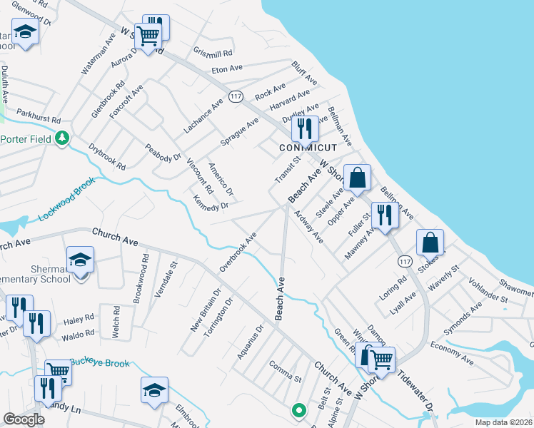 map of restaurants, bars, coffee shops, grocery stores, and more near 16 Overbrook Avenue in Warwick