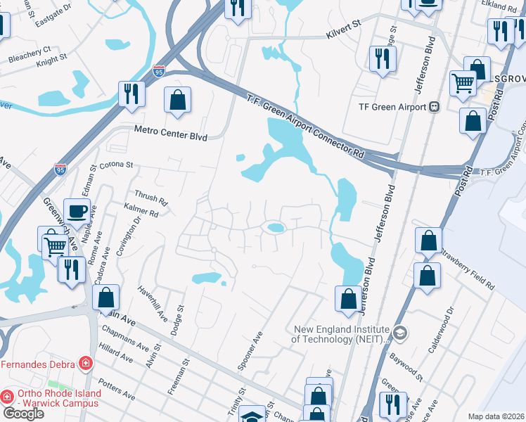 map of restaurants, bars, coffee shops, grocery stores, and more near 244 Chatham Circle in Warwick